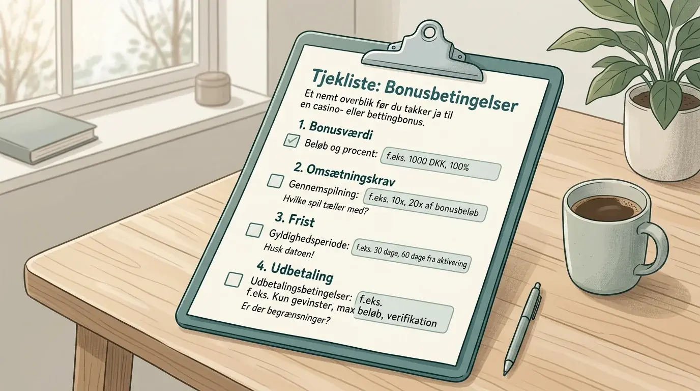 Tjekliste for bonusværdi, gennemspil, frist og udbetaling